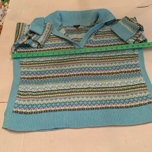 Talbots Plus size 2X Johnny Collar Sweater Fireside Fair IsleL Blue Nordic